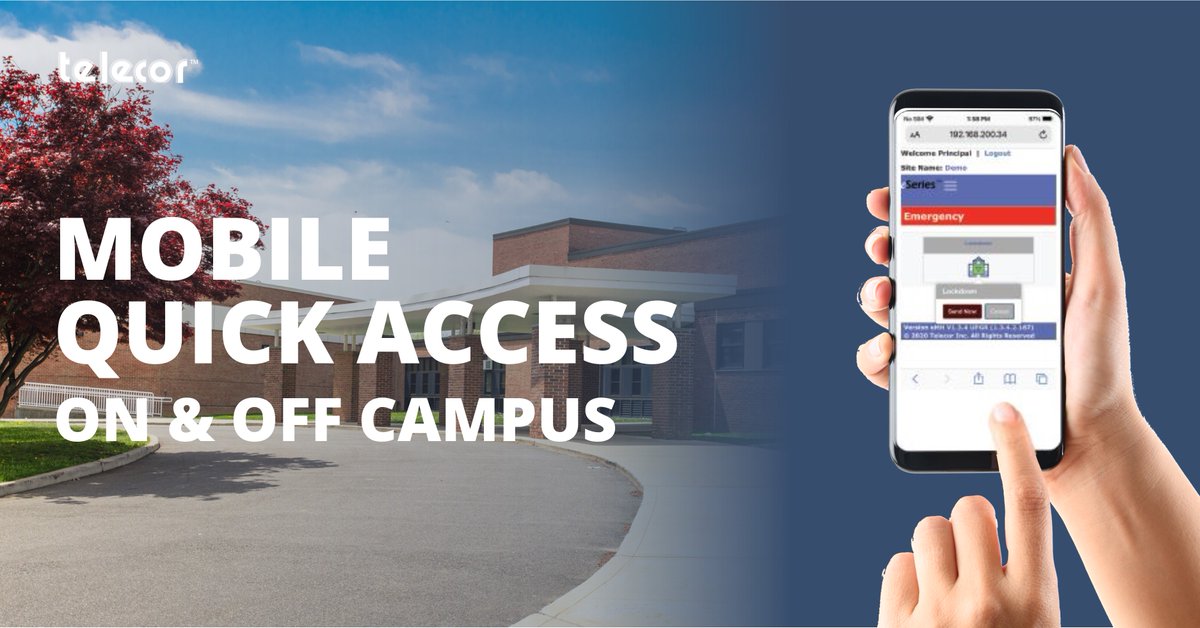 TelecorInc's tweet photo. When seconds count, it can't take minutes. Lockdown in an instant with Telecor’s Mobile Quick Access (MQA). This is emergency preparedness at your fingertips. Learn more: https://t.co/PrD4GB8tNU

#schoolsafety #k12 #edtech #beprepared #secondscount #tech4schools https://t.co/SWyvUG9agH