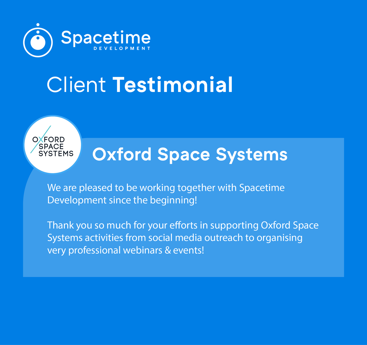 SpacetimeDev's tweet image. Could we help to support your business in with its social media outreach? 👨‍💻

We have worked closely with @OxfordSpace for many years and would like to highlight what they had to say about working with us.

Get in touch at spacetimedevelopment.com