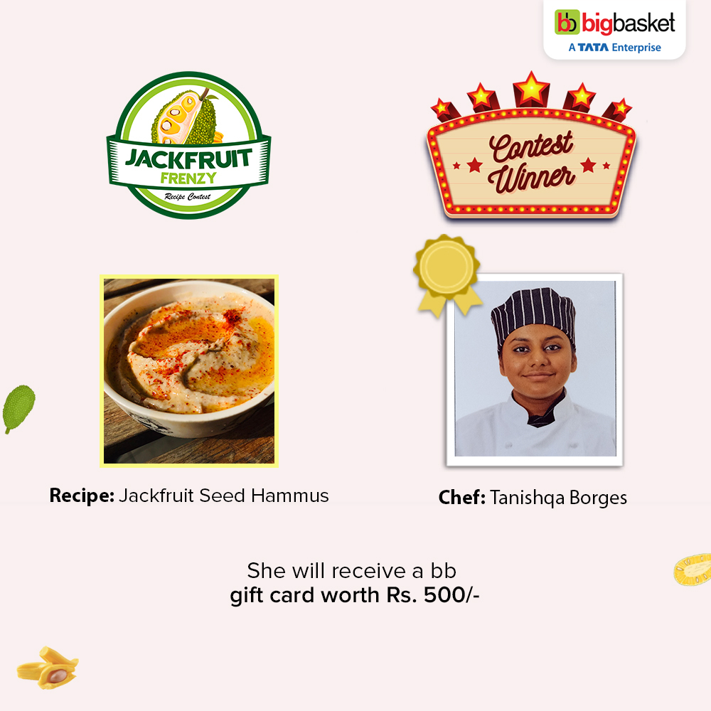 bigbasket_com's tweet photo. Our heartiest congratulations to Tanishqa Borges for winning the Jackfruit Frenzy Recipe Contest!
Your Jackfruit Seed Hammus recipe was loved by everyone at bigbasket!
Check out the recipe here: https://t.co/8ToyJqdqDe
#bigbasket #Contest #ContestWinner #Recipes #bbCookBook https://t.co/9nbQXVUX0e