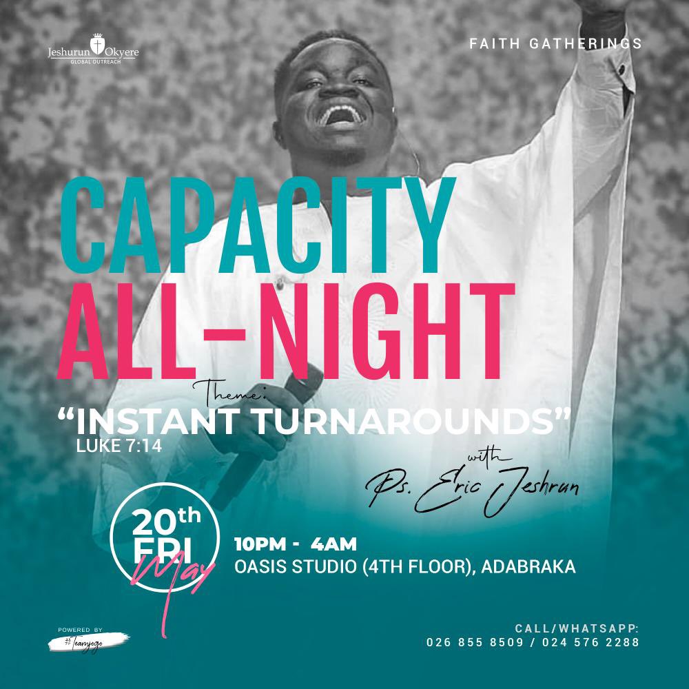 We continue to build capacity tonight. You don’t want to miss out. See you there and come with someone #Capacity @JeshrunEric @leadwithprince @israelfugah @efyamoda @BhraQouphi @PreechMedia @CwesiOfori @marknortey @niiyebuah1 @nanayawgyekye @iamchristalba @augustworshipgh