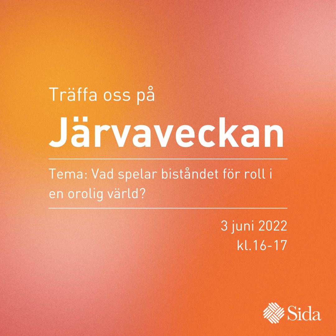 Träffa oss på <a href="/jarvaveckan/">Järvaveckan</a>!
Den 3 juni genomför vi ett seminarium på temat: "Vad spelar biståndet för roll i en orolig värld?".

I seminariet deltar <a href="/dekaminski/">Marcin</a> från <a href="/crdefenders/">Civil Rights Defenders</a>, <a href="/JessicaJanrell/">Jessica Poh-Janrell</a> från <a href="/KvinnaKvinnaSWE/">Kvinna till Kvinna Sweden</a> och <a href="/TorbjornP/">Torbjörn Petersson</a> från <a href="/Sida/">Sida</a>. Modererar gör <a href="/barakat_g/">Barakat Ghebrehawariat</a>. 

Vi ses!