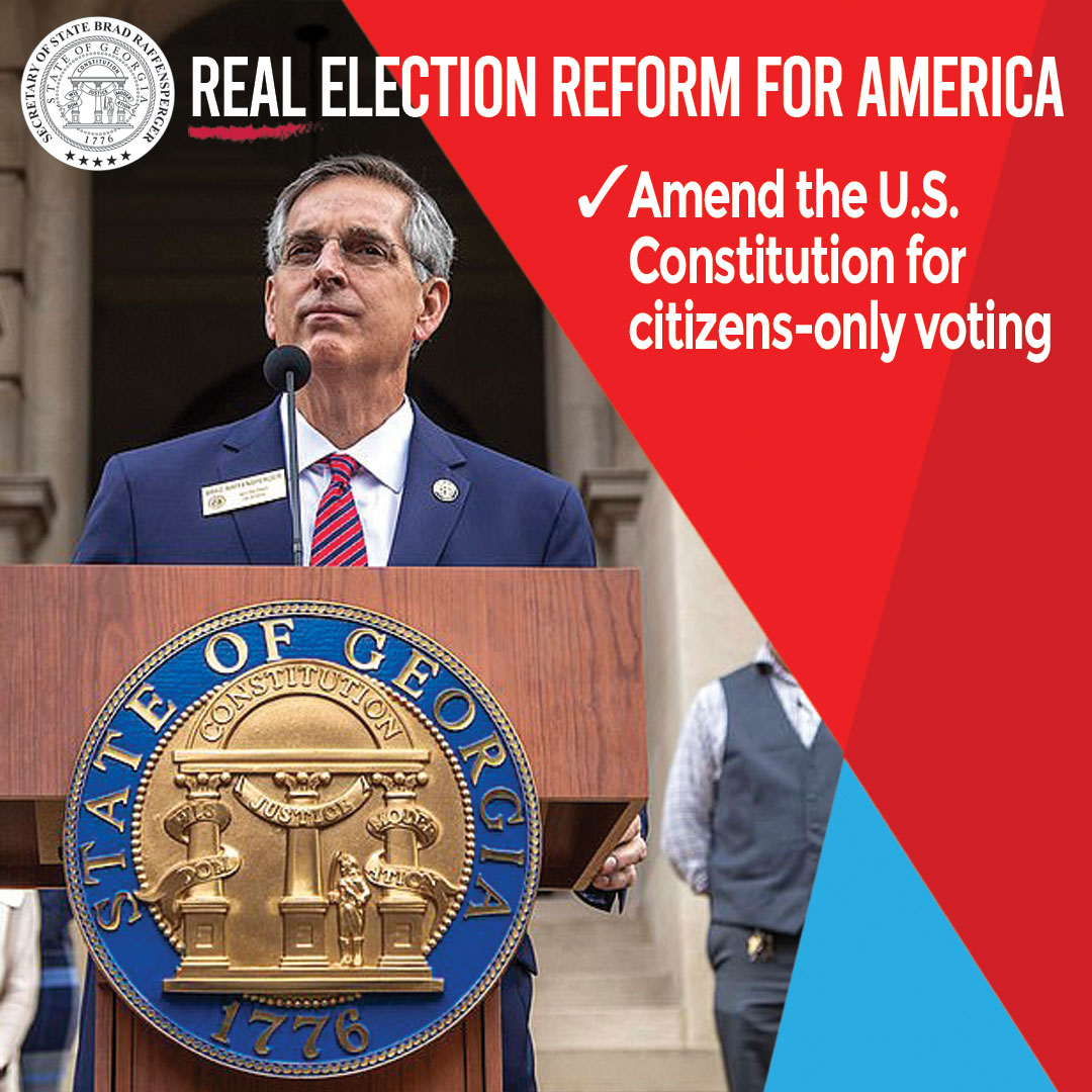 GaSecofState's tweet photo. President Biden’s federal elections takeover eliminates citizenship checks for voters. We need a constitutional amendment to ensure that American citizens are the only ones eligible to vote in our elections. https://t.co/J6UXwlmxOF