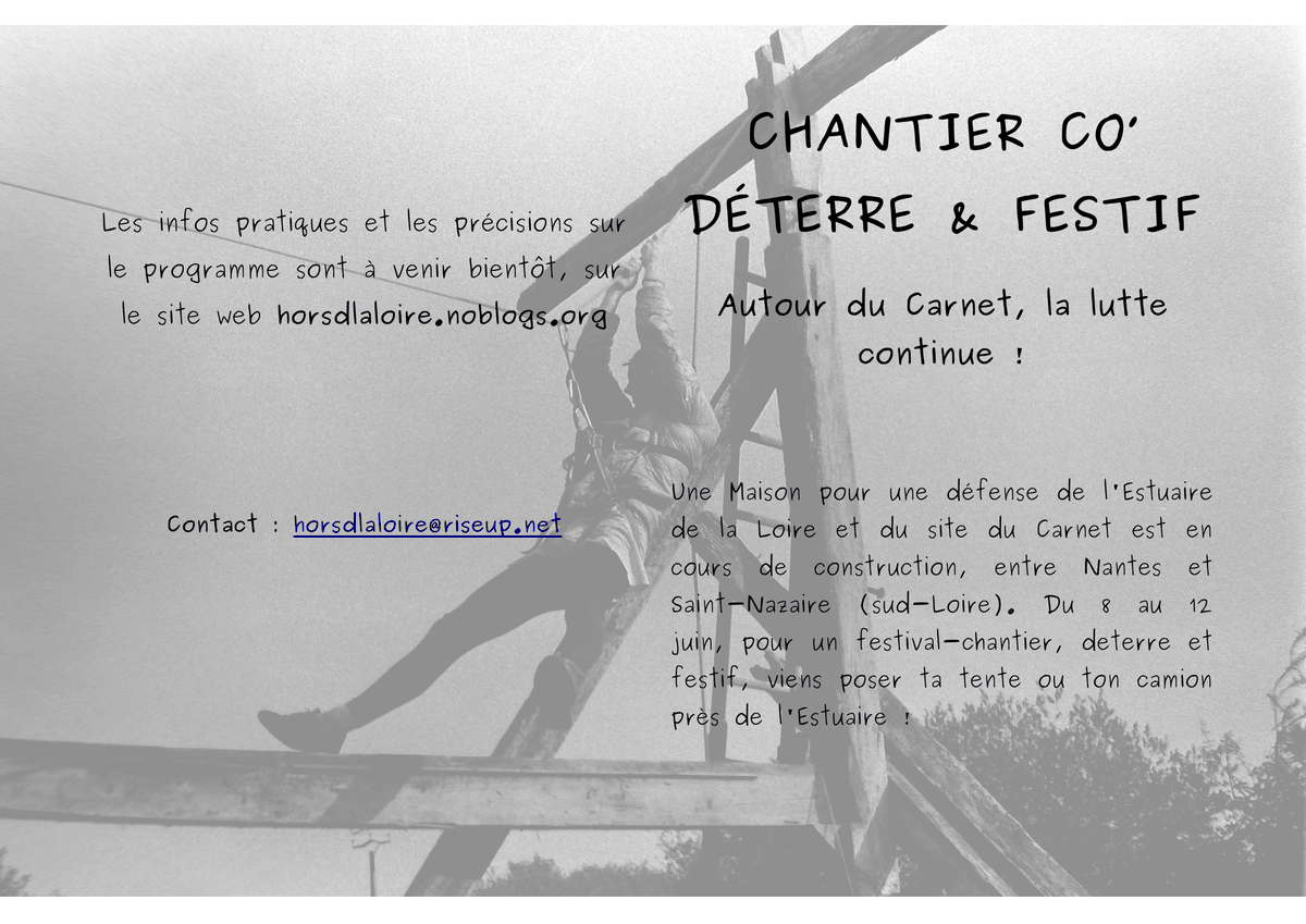 StopCarnet's tweet photo. 📣Autour du Carnet, la lutte continue!✊🐺
🛠CHANTIER CO' DETERRE ET FESTIF DU 8 AU 12 JUIN🥁
au lieu-dit les terres !
🛑 Le Grand Port est déterminé à relancer le projet industriel du Carnet, ça tombe bien on est également déter à relancer à la lutte ✊😛
#stopcarnet https://t.co/2dWeDtZ1xz