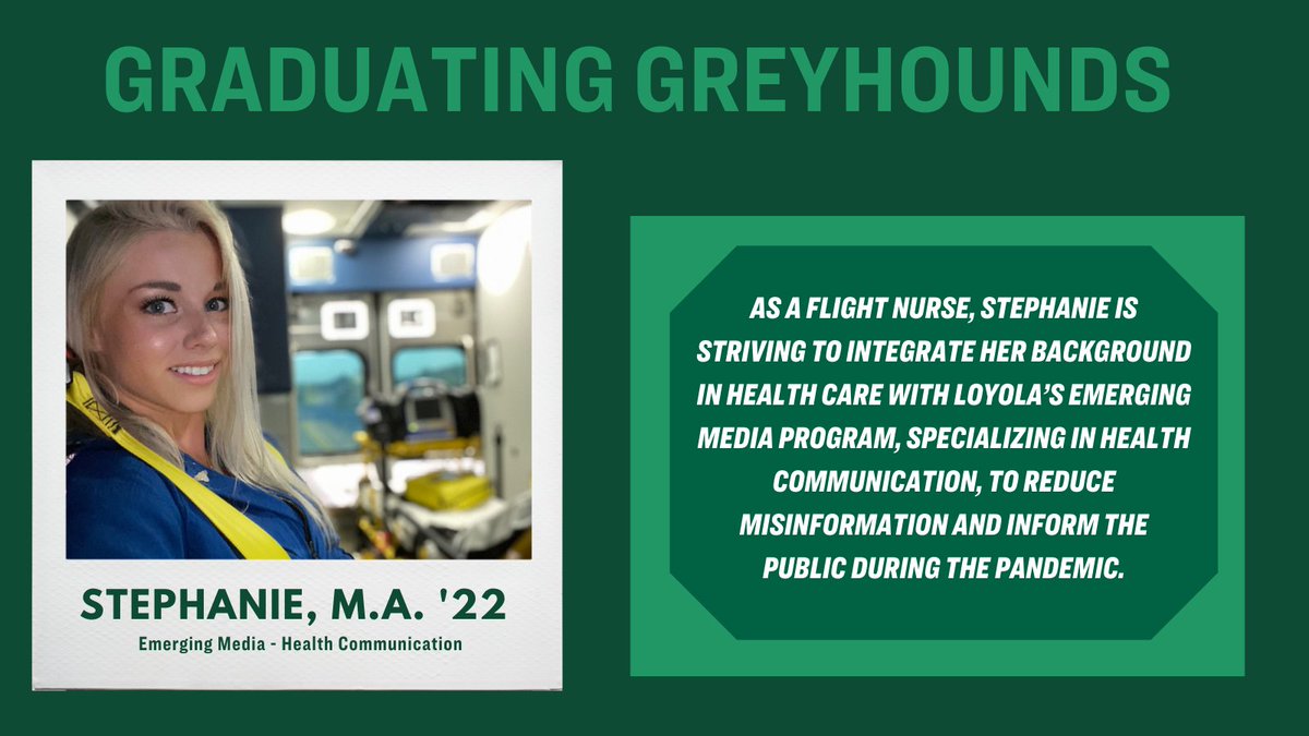 LoyolaMaryland's tweet photo. #GraduatingGreyhounds Meet Stephanie, M.A. '22 >>> https://t.co/jvhfB0uygW https://t.co/L73FcY4ZAK