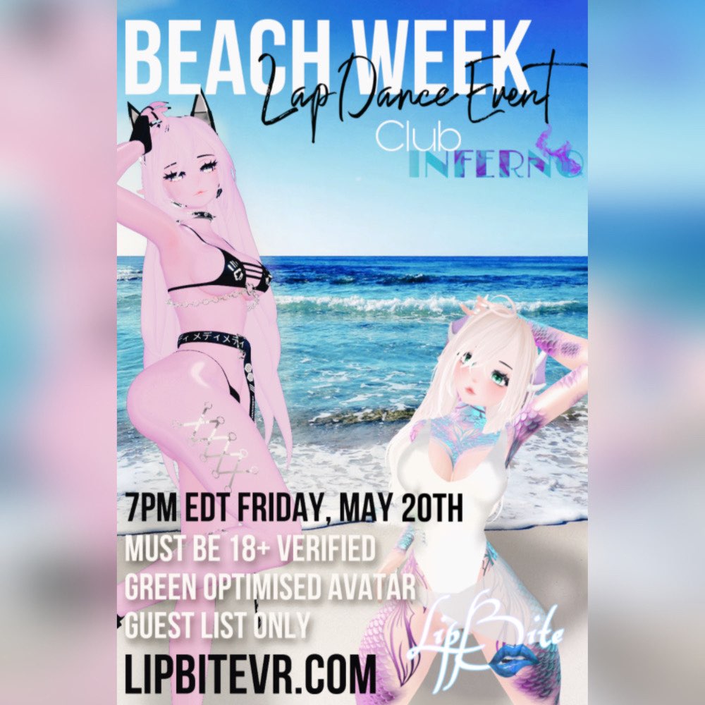 LipBiteVr's tweet photo. Flirt w/ fire as our sultry dancers stimulate your body and mesmerize your mind in our new dance #ClubInferno.
Doors open at 4pmPDT/ 12amBST to those on the lnvite List ONLY. To get on the list, join #LipBite discord. https://t.co/IzusNh7T8f #VRChat #vrchatdanceclub https://t.co/KFlPcUI9o5