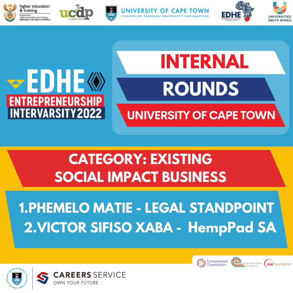 UCTCareers's tweet photo. A BIG CONGRATULATIONS to the winners of the @UCT_news Internal Rounds! All 8 winners will be advancing to the @EDHEStudents Entrepreneurship Intervarsity Regional Rounds! π #MoveToMarket https://t.co/X4fpUnA4vm