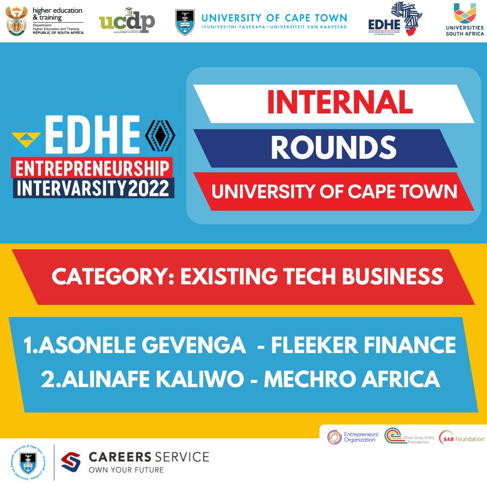 UCTCareers's tweet photo. A BIG CONGRATULATIONS to the winners of the @UCT_news Internal Rounds! All 8 winners will be advancing to the @EDHEStudents Entrepreneurship Intervarsity Regional Rounds! π #MoveToMarket https://t.co/X4fpUnA4vm