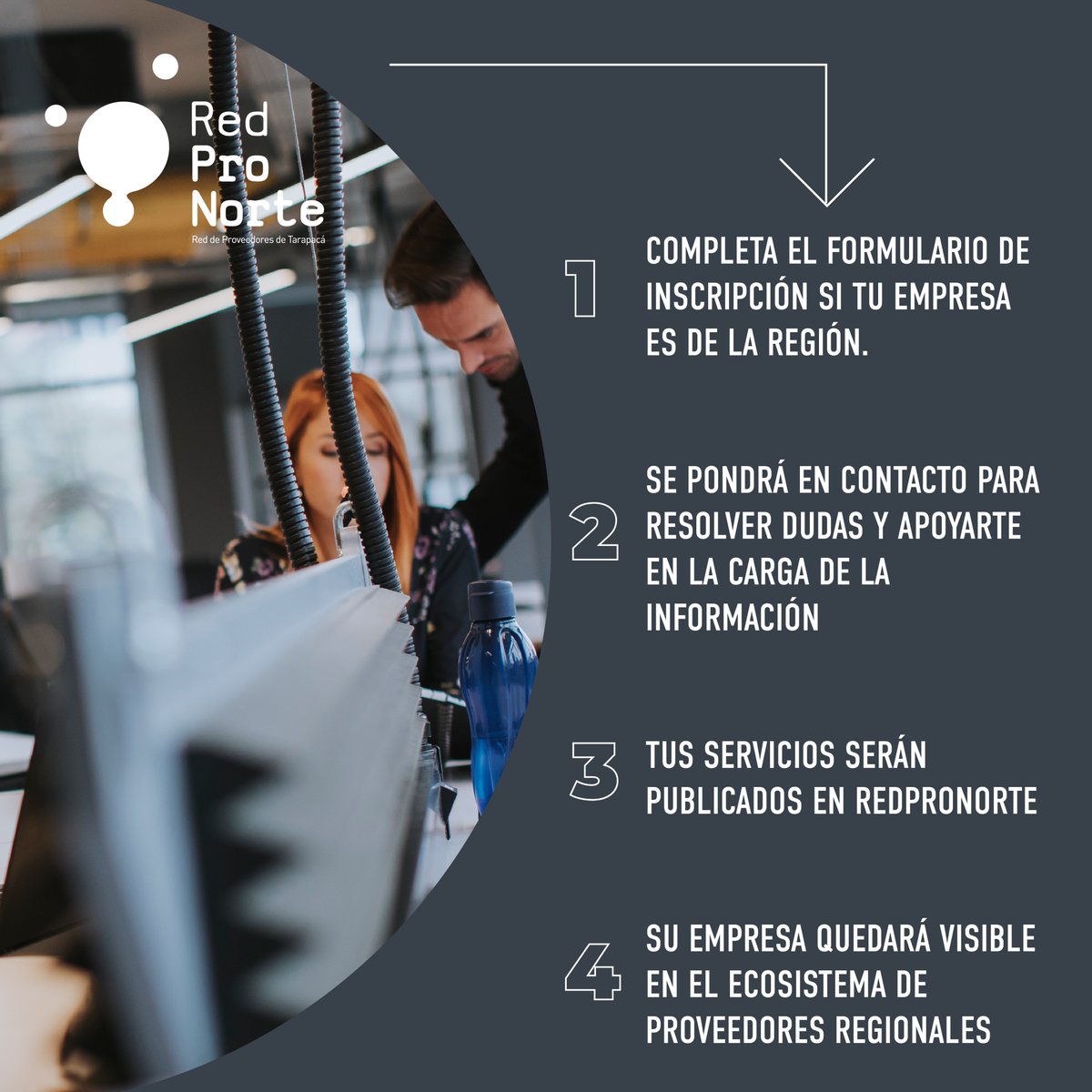 aiigremio's tweet photo. [#RedProNorte]  
Súmate a la plataforma @Red_ProNorte para la búsqueda de empresas de #Tarapacá, iniciativa de @TeckChile y @aiigremio, y que tiene como objetivo visibilizar la oferta de materiales y servicios en la región.
➕ información en 👉 https://t.co/YiSmoDxMyj https://t.co/A3ZuHV9m7k