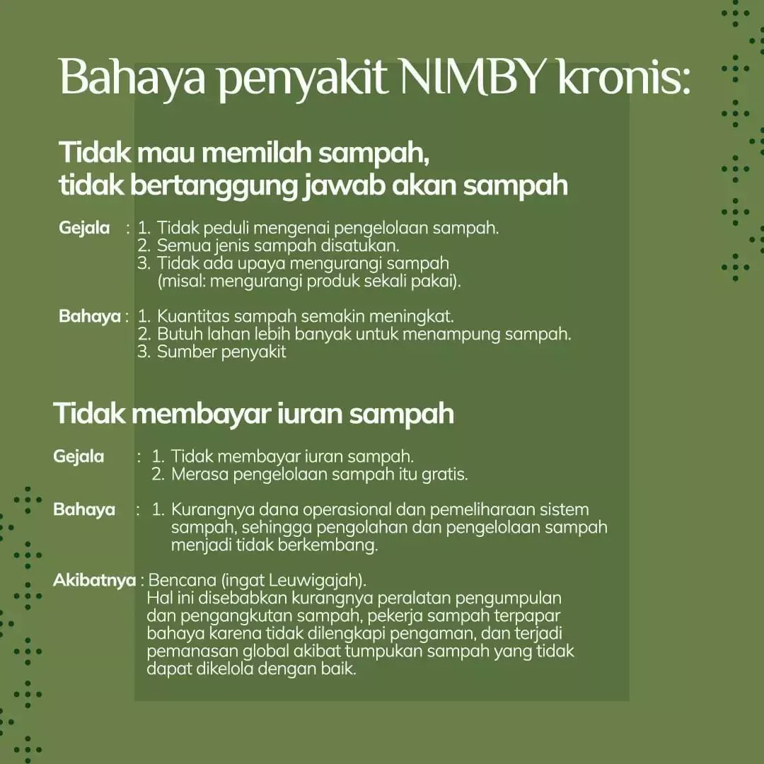 NIMBY (Not in My Back Yard) : Waspadai, kenali gejalanya, jangan sampai kita terpapar.

<a href="/lpdp_ri/">#DiriUntukNegeri</a>
#LPDP #PK186 #JenggalaSamudra #BersamaBangunNegeri #DiriUntukNegeri #AkuPastiMengabdi #SDMUnggulIndonesiaMaju #SatuDekadeLPDPSemakinBerintegritas #KampanyeSosial