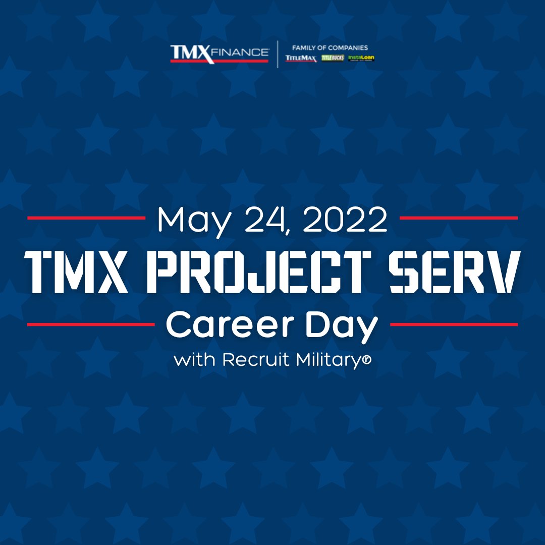 Veterans, transitioning service members, and military spouses: explore rewarding career opportunities with the TMX Finance® Family of Companies on May 24th from 12pm - 4pm during our <a href="/RecruitMilitary/">RecruitMilitary</a> Virtual Career Day! For more information, click here: bit.ly/37Hkquq
