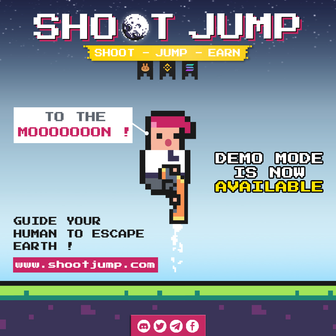 ShootJumpP2E's tweet photo. We are very proud to announce that the demo is available on our site, you can have an idea about the game and beat your records, it's also a good way to familiarize yourself with the game and its P2E concept. We are waiting for your feedback!
#P2E #DEMO #SHOOTJUMP https://t.co/9pcHCAF3lL