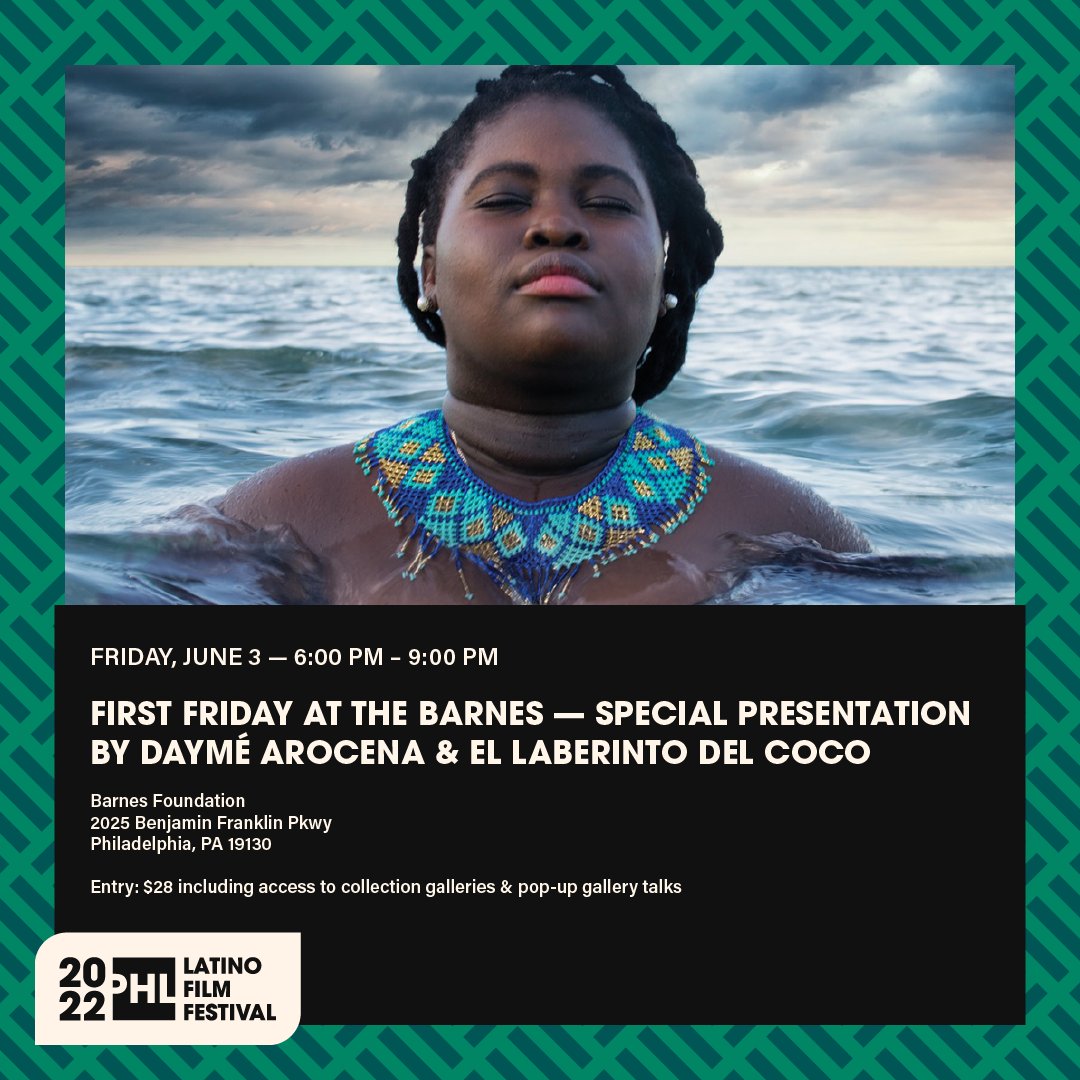 PHLatinFilmFest's tweet photo. Join us on Friday, 6/3 from 6 PM – 9 PM for First Friday! @the_barnes w/ @DaymeArocena &amp; #ElLaberintoDelCoco as part of #PHLAFF2022 🎤

Live Music: 6:30 PM + 7:45 PM 
Pop-up gallery talks: 6:05 and 7:20 PM  

Cocktails + light fare available! More info at the link in bio. https://t.co/BlhPzvDzjD