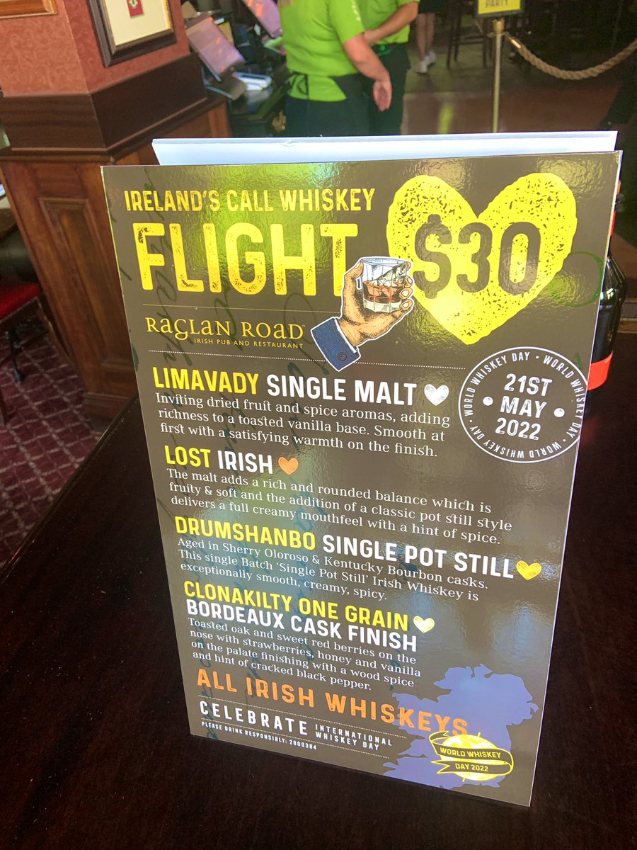 bebefehr's tweet photo. Celebrate #WorldWhiskeyDay on 5/21 with the Ireland’s Call Whiskey Flight @RaglanRoadPub, highlighting boutique makers across all four of Ireland’s provinces. #whiskey #irishwhiskey #orlando https://t.co/qDo2atCr1h
