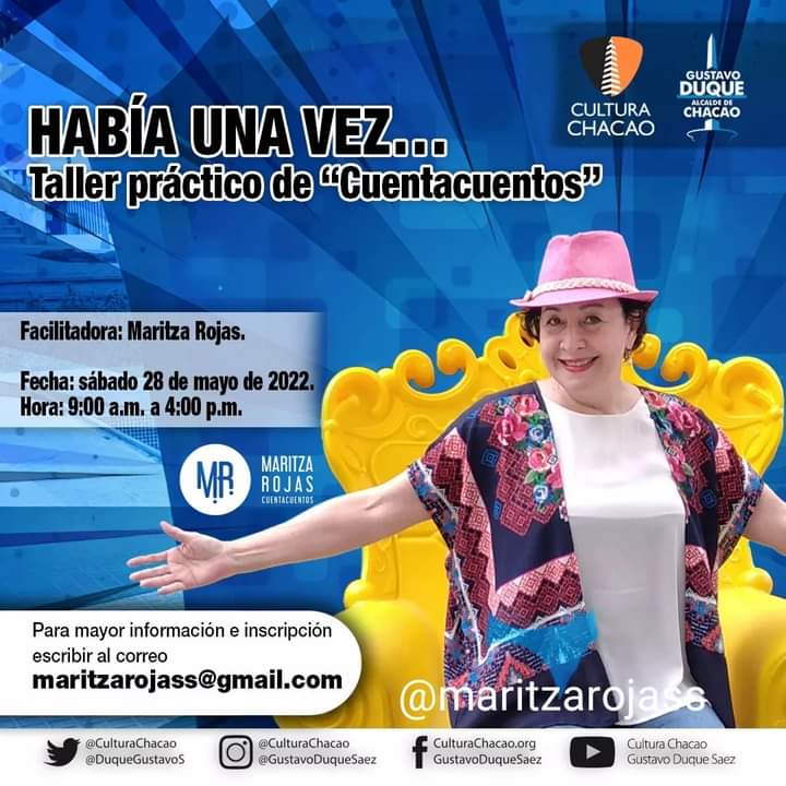 ZulayMoreno76's tweet photo. #Atencion @culturachacao te invita al Taller práctico de Cuentacuentos " Había una Vez" este #28Mayo con Maritza Rojas... No te lo puedes perder https://t.co/mKo5pQ7B1r