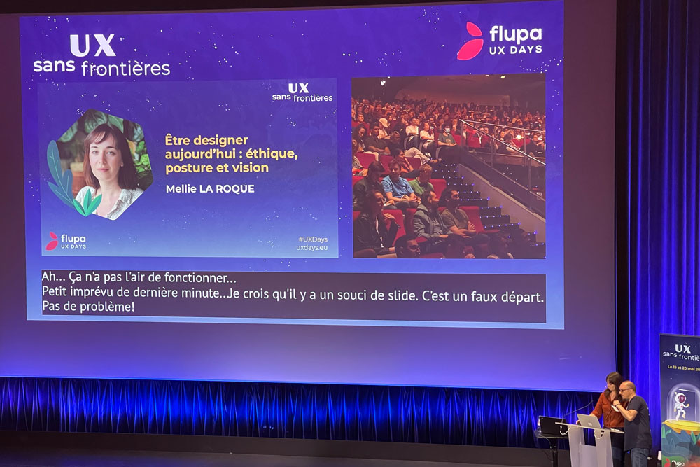 Flupa's tweet photo. [#UXDAYS 2022] Keynote de clôture
Être designer aujourd’hui : éthique, posture et vision. Mellie La Roque, User Researcher &amp; Service Designer, coprésidente Designers Éthiques.

@mellie_la_roque 

#UXDays #UXevent #UXdesign #UX #ethicdesign https://t.co/C4WldDTy2Z
