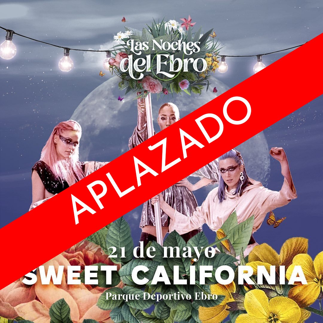 swtcconciertos's tweet photo. ⚠️ APLAZADO ⚠️
Lamentamos comunicar que, debido a cambios de última hora en la producción de la gira, el concierto de @SweetCalifornia previsto para el 21 de mayo en el Festival Noches del Ebro queda aplazado. En breve se comunicará una nueva fecha. https://t.co/owWNQik71m