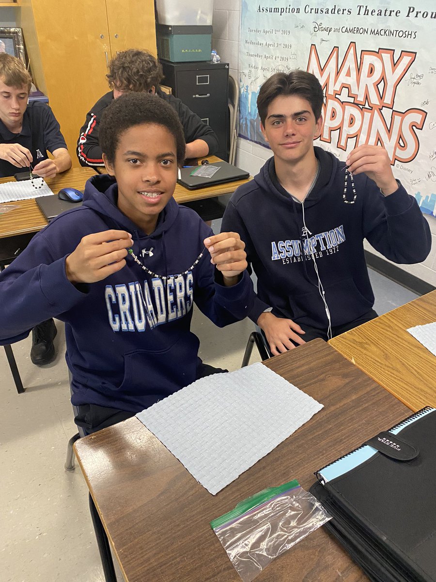 Making Rosary Bracelets today in HRE2O! Comment your prayer intentions and we will include them in our prayers! ✝️ Have a blessed long weekend! <a href="/AssumptionHCDSB/">Assumption</a>