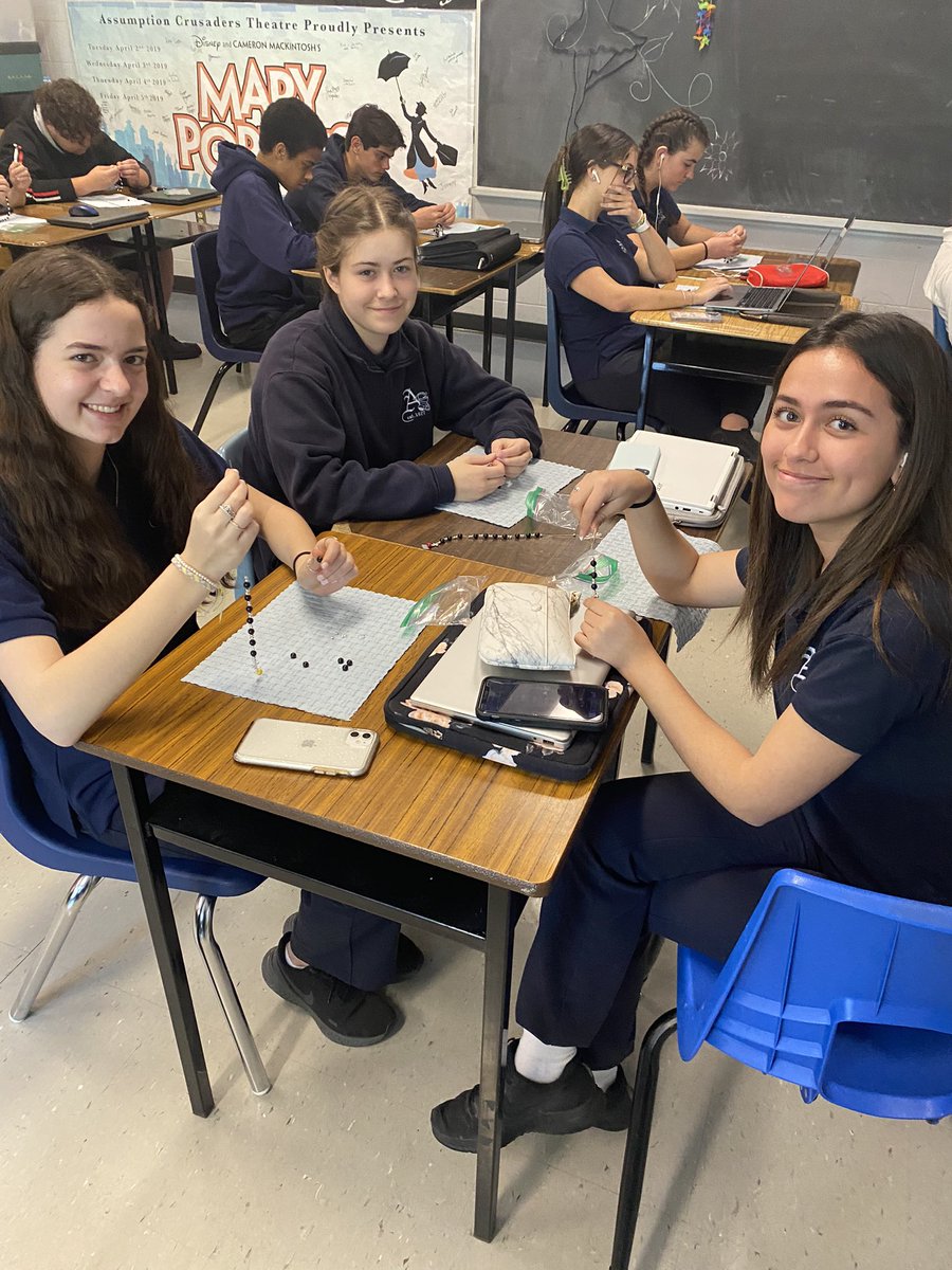 Ms_M_Walsh's tweet photo. Making Rosary Bracelets today in HRE2O! Comment your prayer intentions and we will include them in our prayers! ✝️ Have a blessed long weekend! @AssumptionHCDSB https://t.co/JfXEl7lLgB