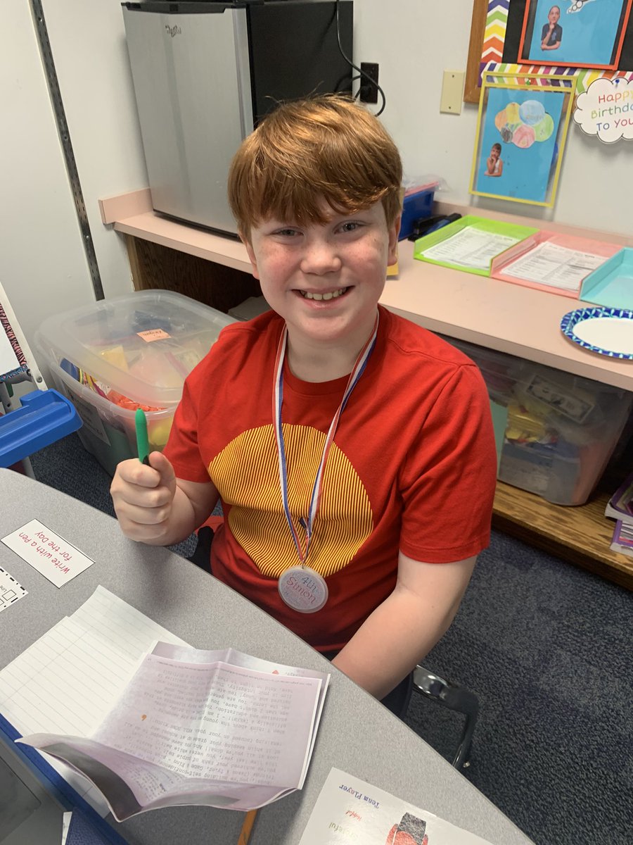 Simon was celebrated! He gets to use a teacher pen for the day! #teamMRE