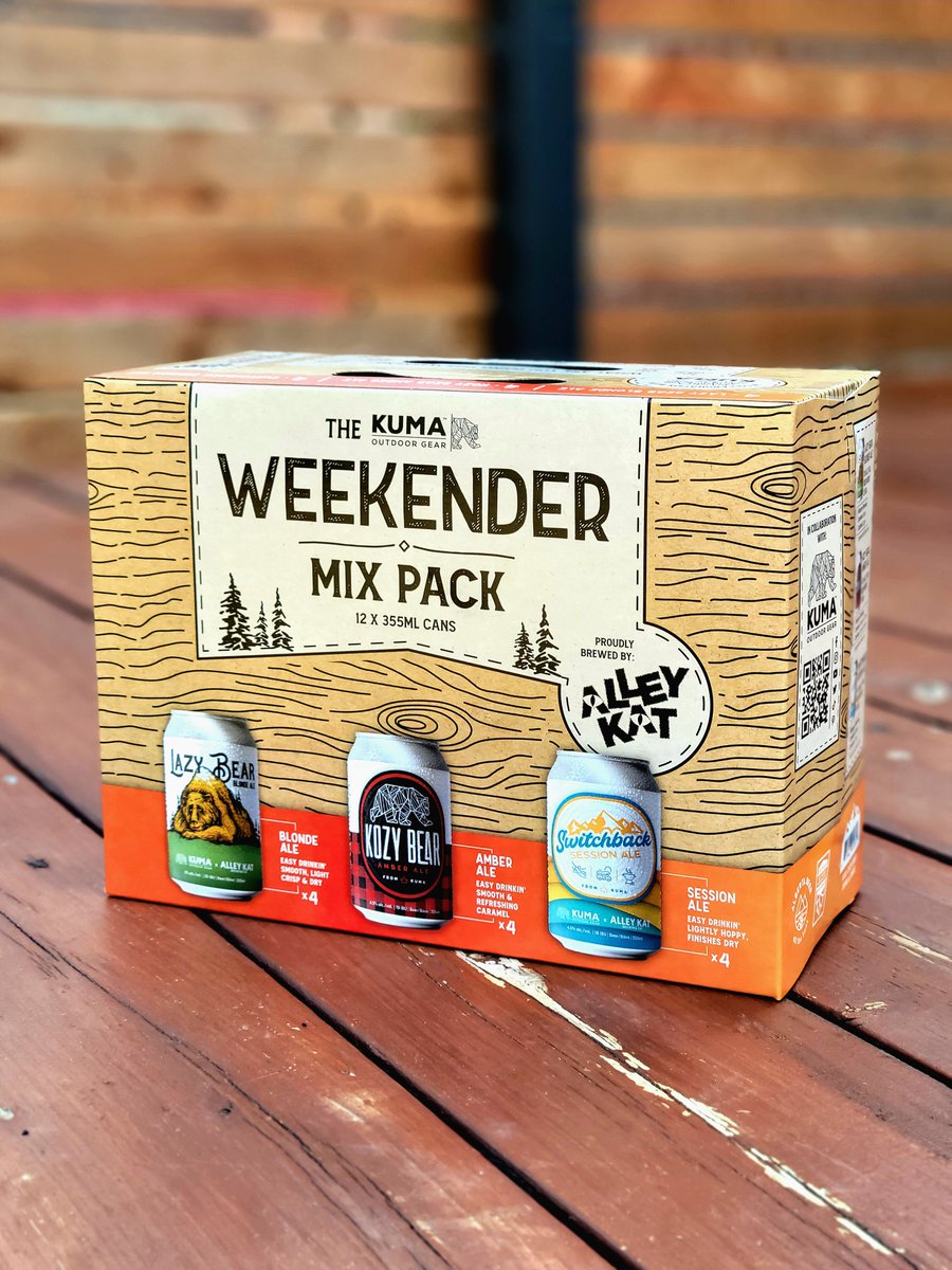 Kuma_Gear's tweet photo. Camping this weekend? We recommend a stop at @alley_kat_beer to pick up a Weekender Mix Pack! 

*beer shown also pairs well with backyard BBQ's, patio hangouts, garden planting, yard work, cleaning out the garage and other long weekend activities that don't involve camping https://t.co/RKaj0jeJOb