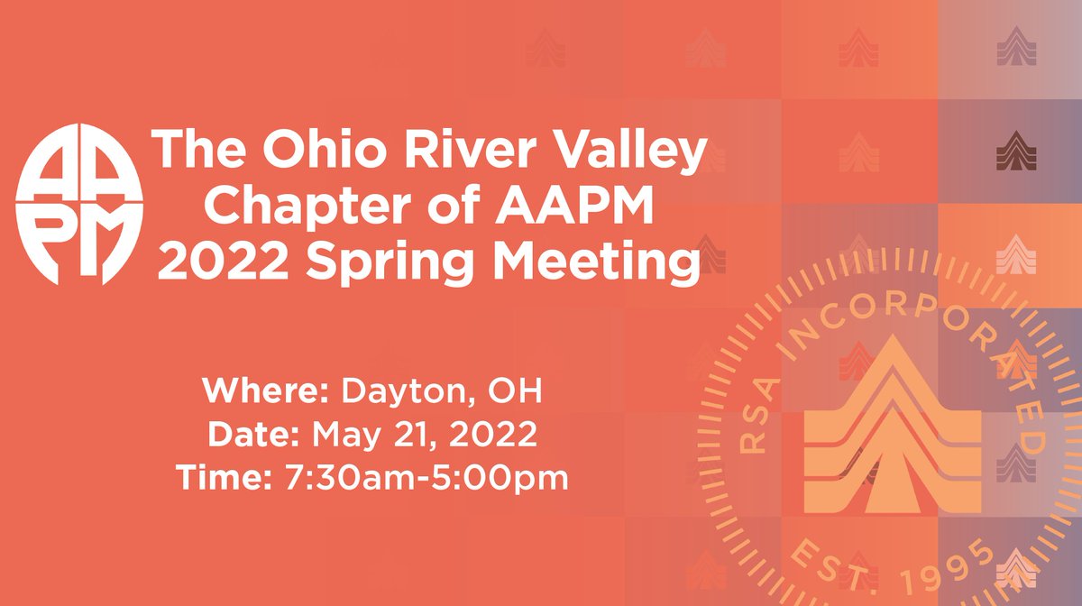 BetterYourLinac's tweet photo. RSA is proud to be a sponsor of the AAPM Ohio River Valley Chapter 2022 Spring Meeting! Please click here https://t.co/txvM58hiAk to register and to view this year's agenda. Also, make sure you stop by the table and say hello.  See you soon in Ohio! https://t.co/ZoDqtR9VFN