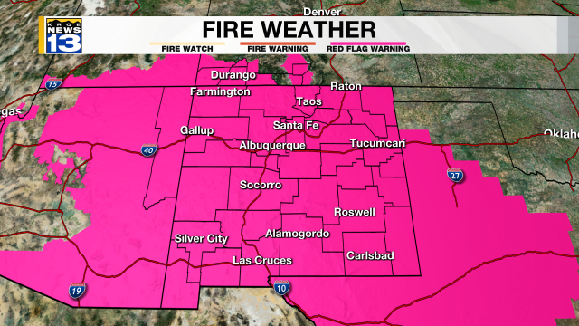 granttosterudwx's tweet photo. The *entire* state of New Mexico is under a Red Flag Warning today. Strong wind gusts and extremely dry air will create a very high fire danger today. Stay vigilant, and do your part in preventing wildfires. 
@krqe #NMwx #NMFire https://t.co/u1aCHBKpj4