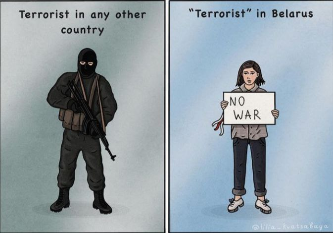 Belarus_Ukraine's tweet photo. Some days ago, Lukashenka signed the draft law that would make it possible in Belarus to shoot people for “attempted terrorism”. The question is: what can be attributed as “attempted terrorism”? 

Art by @LiliaKvatsabaya 

#BelaruswithUkraine #StandWithBelarus #StandWithUkraine https://t.co/MJ7tSJRvGH