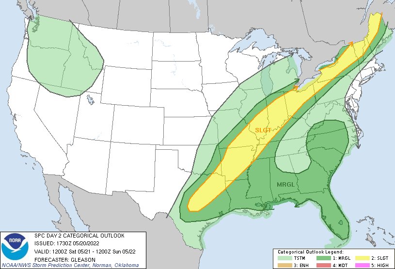 NWSSPC's tweet photo. 12:33pm CDT #SPC Day2 Outlook Slight Risk: from parts of the southern Plains into the mid Mississippi Valley, Midwest, and Northeast https://t.co/rEAejNI4F8 https://t.co/hlCVqGwy3b