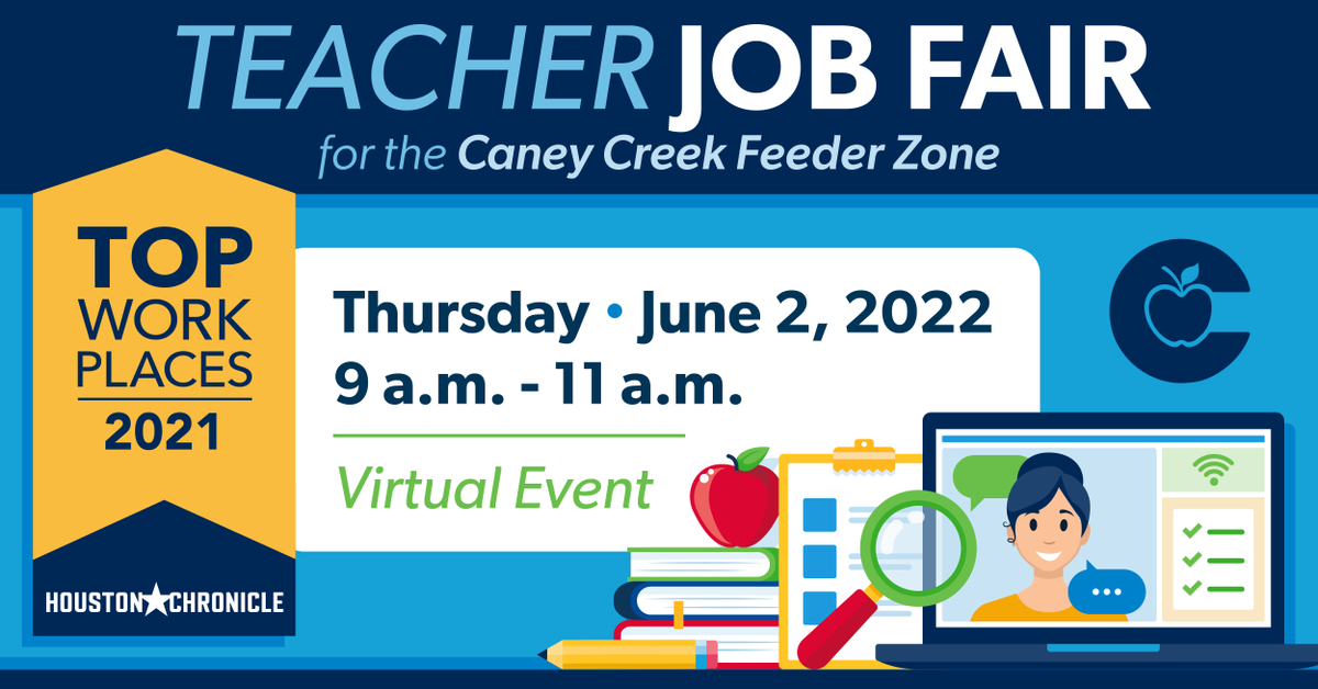 ConroeISD's tweet photo. Due to the continued growth in Conroe ISD, we are looking to fill teacher positions in the Caney Creek Feeder Zone! Join us for a Virtual Teacher Job Fair on Thursday, June 2, from 9 AM - 11 AM. Register now at https://t.co/a0c5tuoIwQ https://t.co/9oUinajNRk