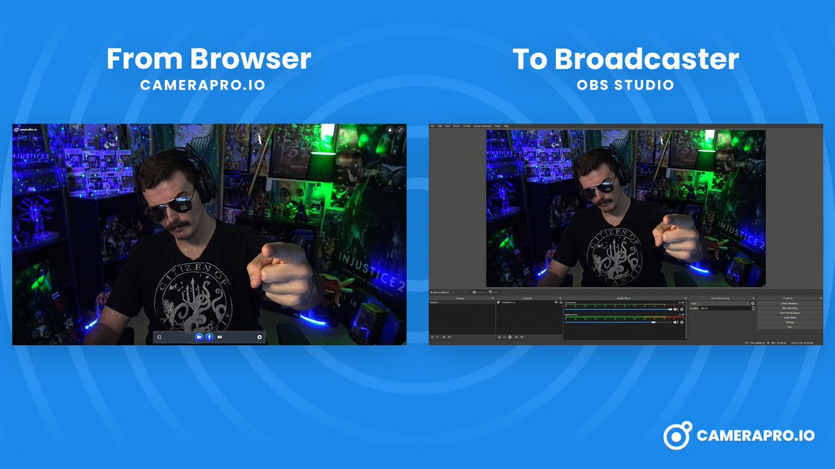 Send remote video feeds right into OBS Studio with CameraPro.io. Perfect for podcasts, online tournaments, and using your mobile device as a webcam.