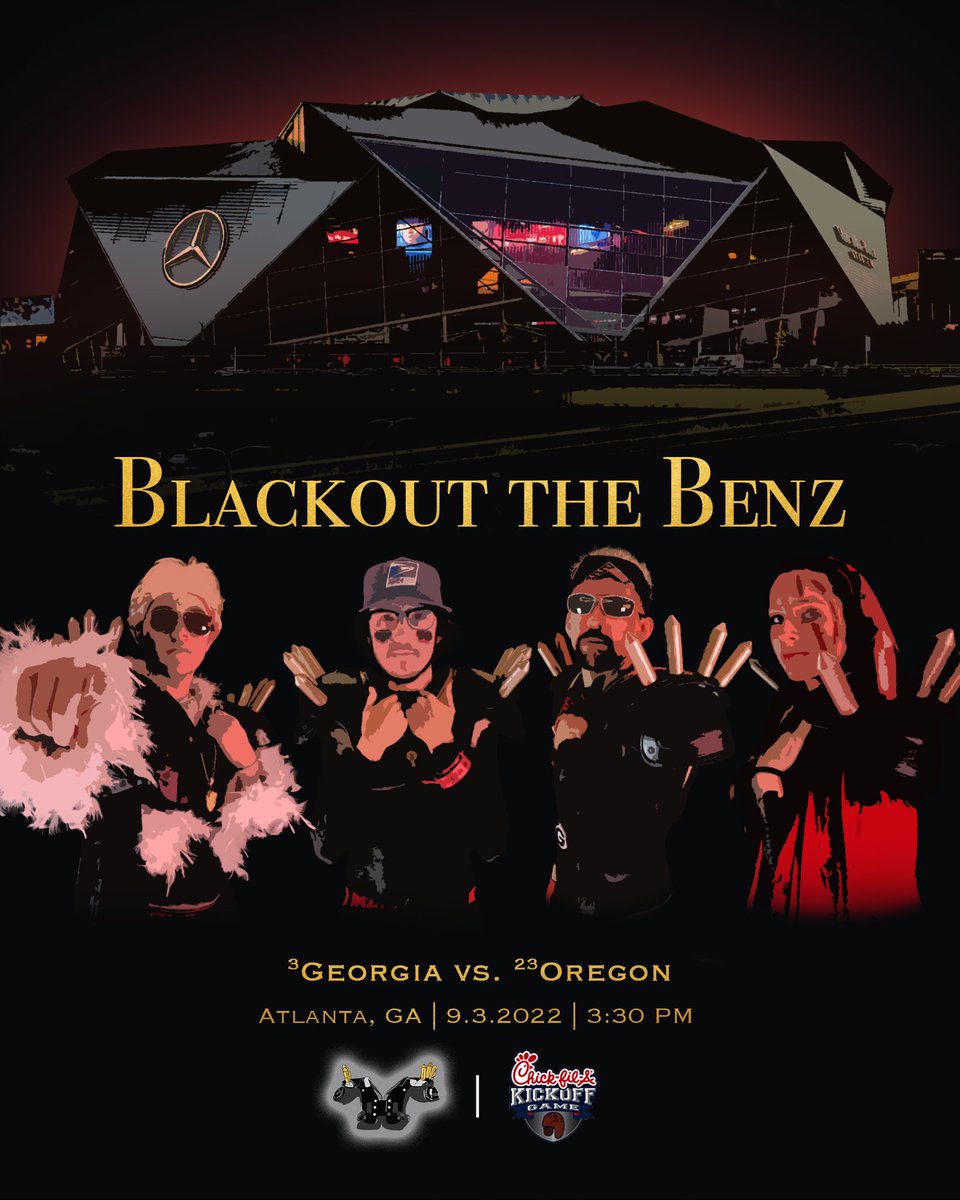 UGASPIKESQUAD's tweet photo. You heard it here first… WE ARE CALLING TO BLACK OUT THE BENZ! Let’s run it back Dawg fans!! 🔴 ⚫️ 🐶 #UGAvOREGON #RunningItBlack https://t.co/9me69wy9tV