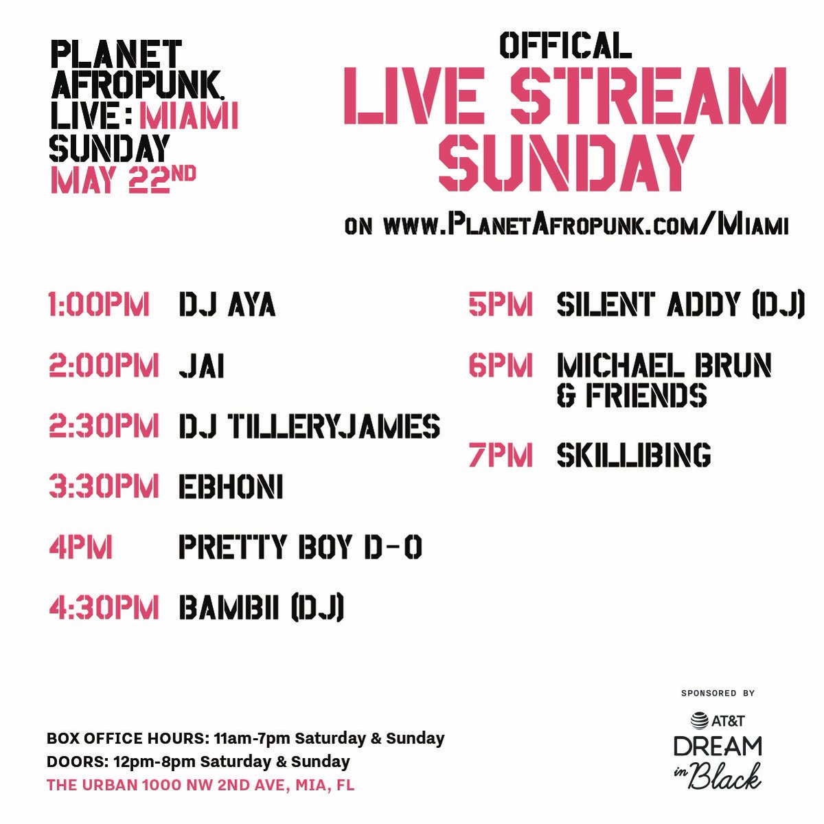 afropunk's tweet photo. SET TIMES. #AFROPUNKMIAMI 🪩🪩

Who are you excited to see?!

Doors open from 12 PM-8PM! 🪩💫 https://t.co/0zOv3iDjkf