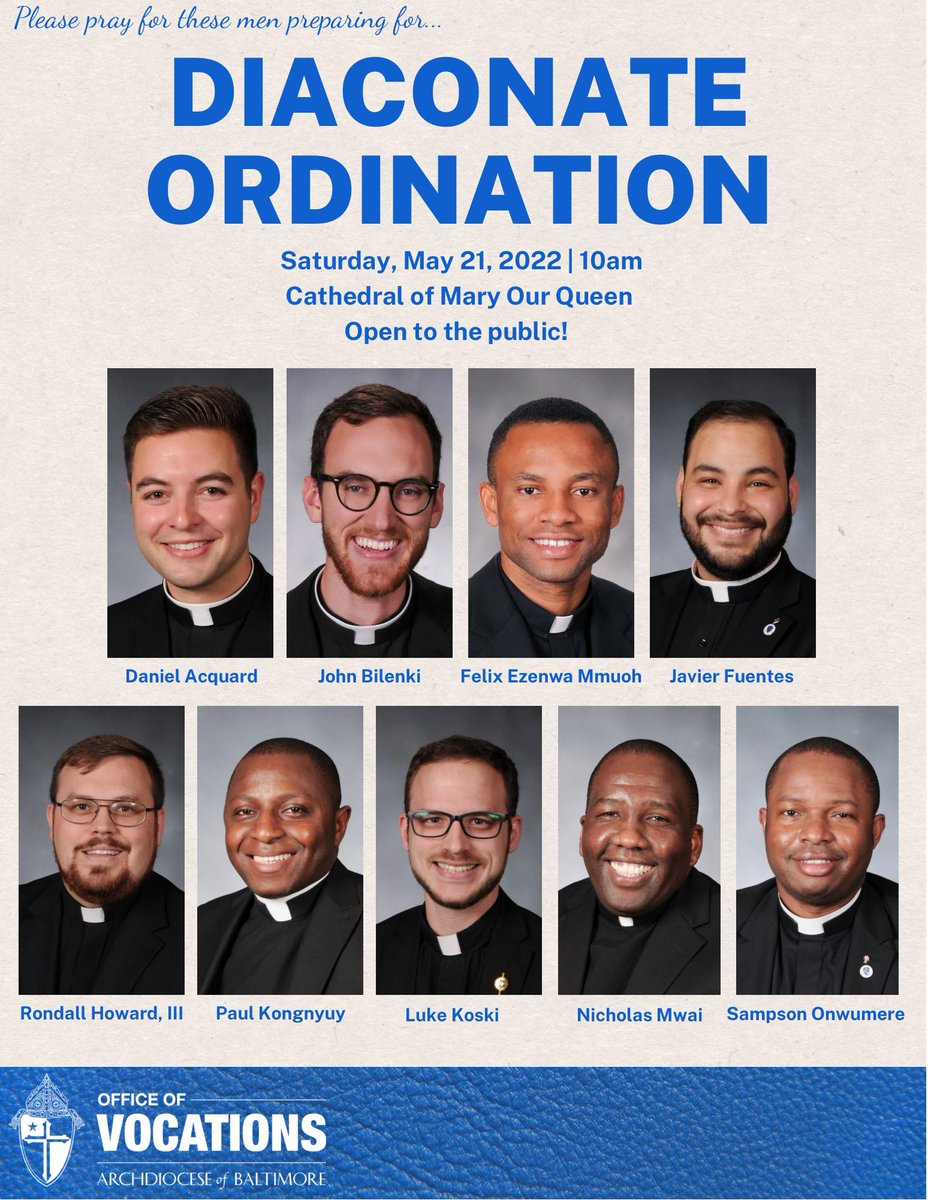 BmoreVocations's tweet photo. TOMORROW IS THE BIG DAY! Join us for the diaconate ordination! #prayforseminarians #prayforpriests https://t.co/hlOkpXk905