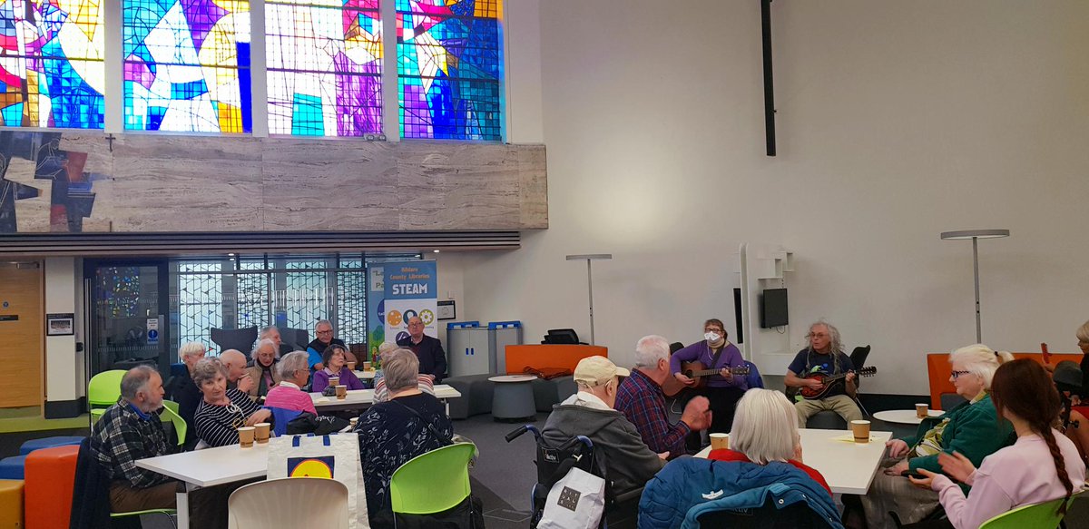 kildarelibrary's tweet photo. Merciful hour! #AgeFriendlyDay in #AthyLib looks like it was a right oul hooley!
John Wright took up his guitar &amp; mandalin and Margaret Brennan sang a few songs with John
Trish Berry &amp; Patricia Courtney-Worlledge took a spin &amp;  our friends from St. Vincents hospital joined us! https://t.co/YV1bf7GaS9