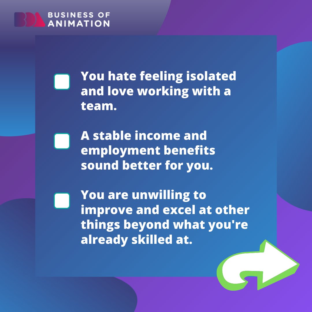 animationbiz's tweet photo. 2. A stable income and employment benefits sound better for you.
https://t.co/8C68MzI5hk are unwilling to improve and excel at other things beyond what you're already skilled at.
4. Self-discipline and keeping yourself accountable is hard.

#FreelanceAnimationTips https://t.co/rgrFq4zjJA