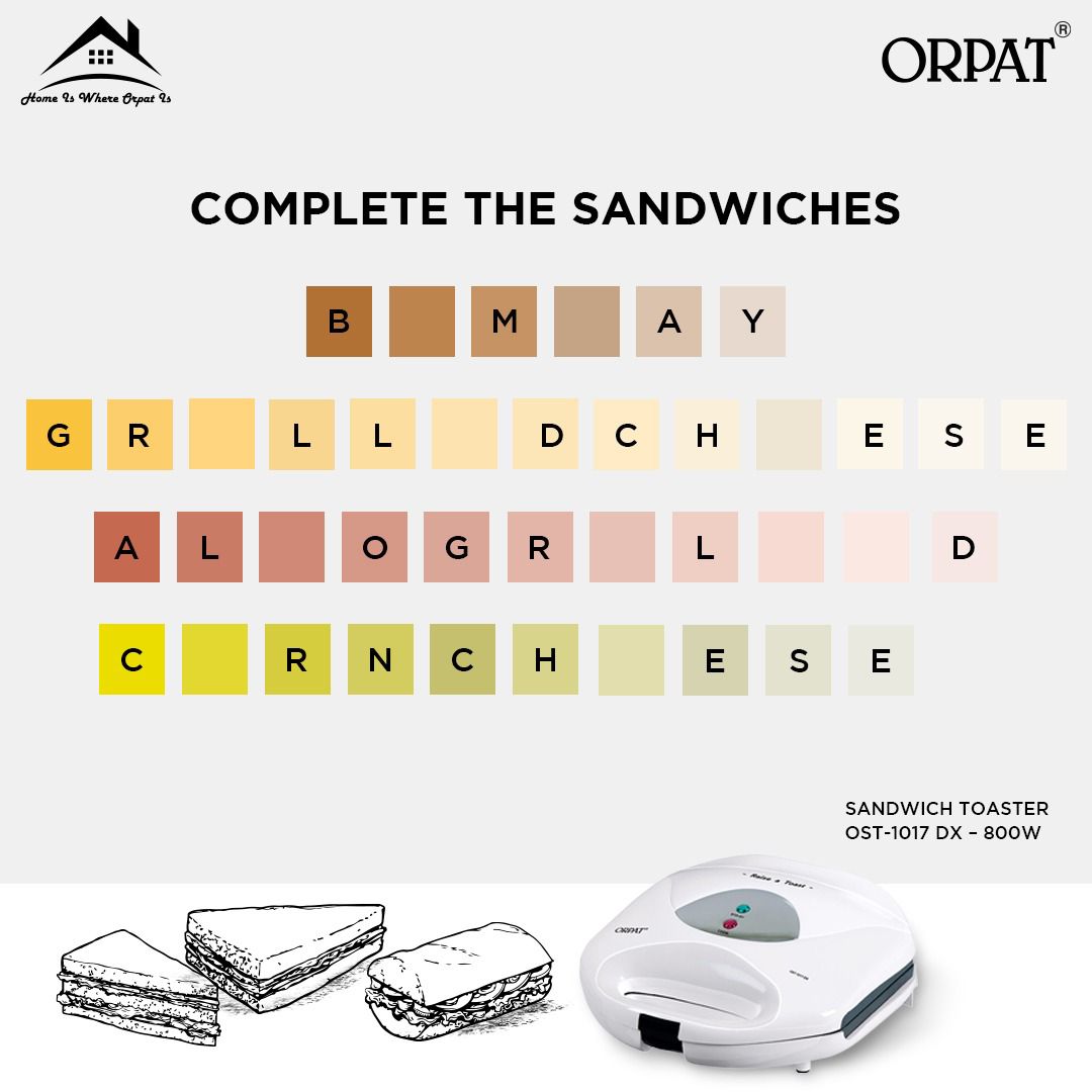 In India alone, there are more than 300+ types of sandwiches.

Let's see how many of you can identify here and comment down below.

Tag and challenge your friends and family to increase your chances of winning.

orpatgroup.com

#Contest #ContestAlert #Orpat