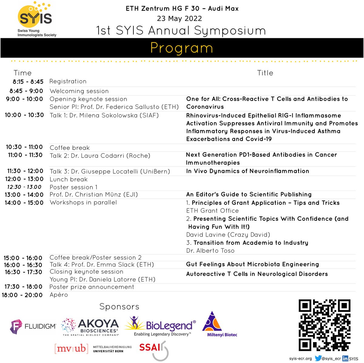 syis_ecr's tweet photo. We're very excited for the first SYIS Annual Symposium #SYISsymposium22 that will take place this Monday May 23 in Zürich. In case you did not sign up but still want to join, on site registration is possible!

More info:
👉🏻https://t.co/L9uhrBZWnm

@y_efis @EFIS_Immunology https://t.co/oq7YuSdZWZ