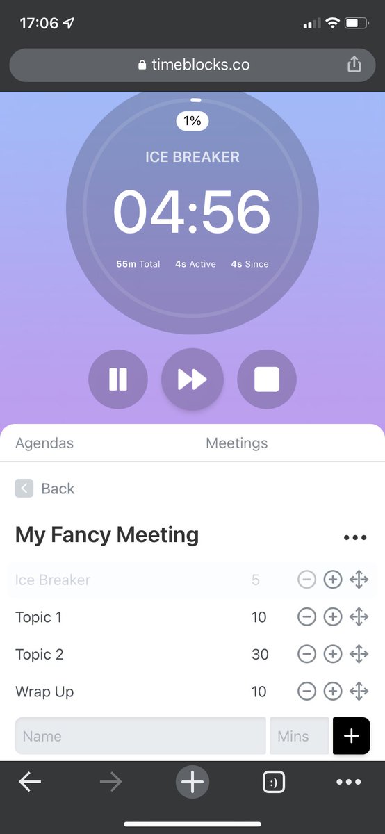 Online Meeting Agenda mit integriertem Timer:
Mit timeblocks.co kannst du direkt im Browser deine Zeitplanung machen und den Link mit allen teilen. Intuitiv und nützlich. 
#RemoteMeetings #remoteFacilitation x.com/IT_Digital_AC/…