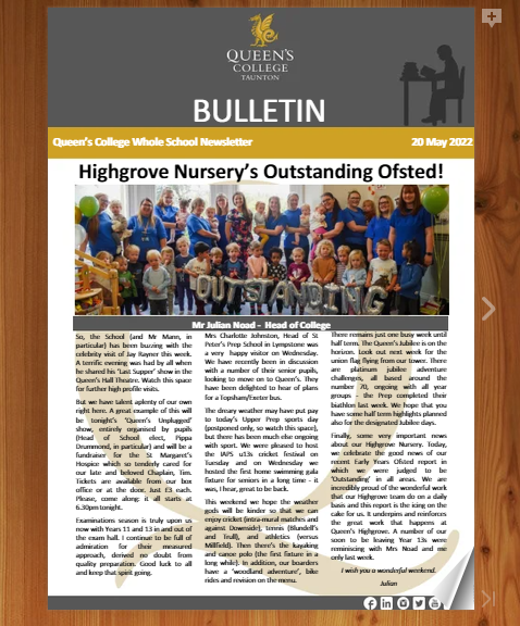 QueensTaunton's tweet image. The latest edition of the Bulletin is now available to view. Have a lovely weekend everyone! lnkd.in/evKtqKAK

#taunton #somerset #independentschool #privateschool #jayrayner #ofsted #britishboarding