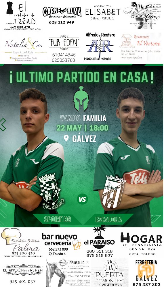 SportingGalvez's tweet photo. ÚLTIMO PARTIDO EN CASA 🏟⚽️

Esperamos dar a nuestra afición 🗣 una despedida como se merece 💚

Ha sido una temporada desastrosa pero queremos terminar con una victoria 💪

¡Os esperamos este Domingo! ⚔️🫂
#VamosVerdes #ForzaSporting https://t.co/7786U5PxzT