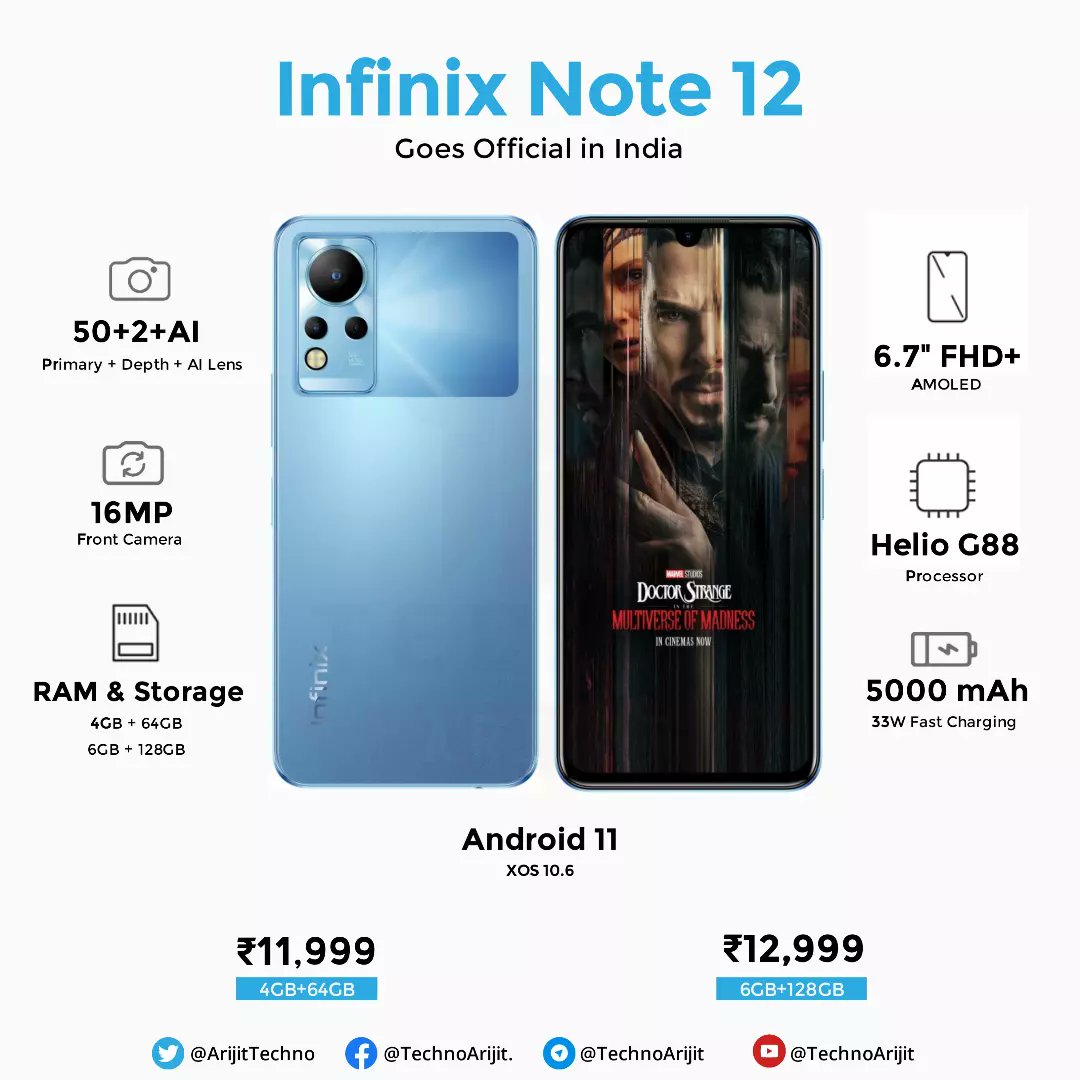 ArijitTechno's tweet photo. Infinix Mobility India has launched the Note 12 series in India.

#InfinixNote12  #InfinixNote12Turbo

Note 12 sale on 27th May,
Note 12 Turbo sale on 28th May.

#InfinixNote12Series
#technoarijit #technews #technologies #tech #techworld #technology #android #education #mobile https://t.co/WC0DiUuyTb