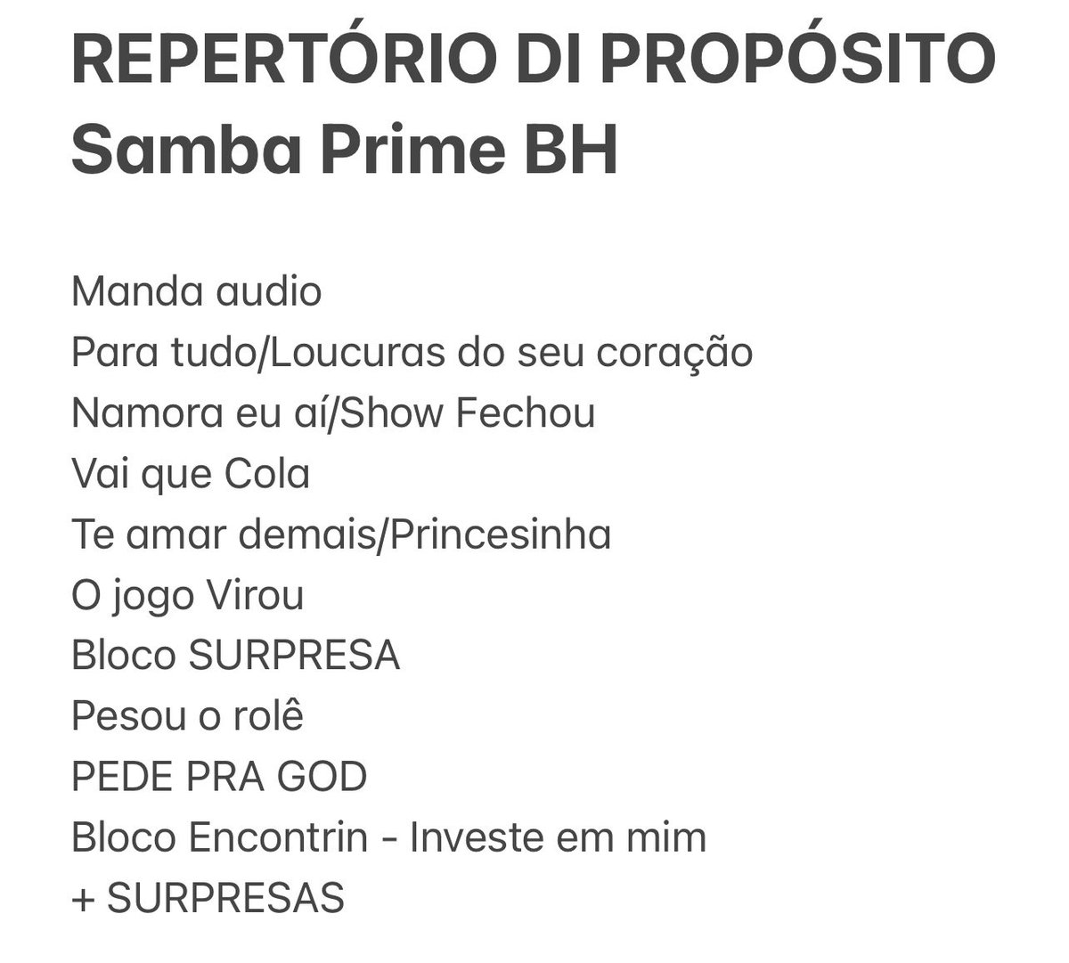 Di_ProposiTo's tweet photo. ALÔ SAMBA PRIME BH! 
O maior pagode da nossa vidaaa!!!

Toma o spoiler do nosso repertório 🔥 https://t.co/4medZdz7eU