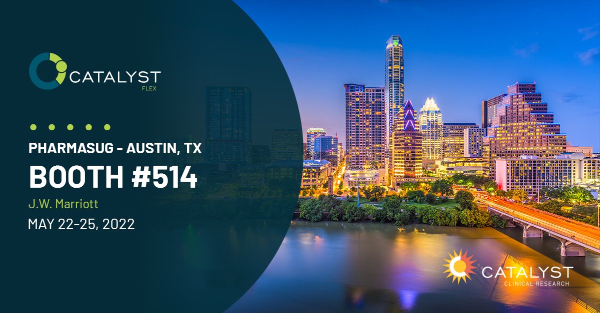 Catalyst_Flex's tweet photo. @pharmasug is right around the corner, and we are eager to connect in person at the upcoming conference. Stop by booth #514 to say "hello" to our recruitment team and hear about our #CareersAtCatalyst. We will see you in Austin! #GoldSponsor #PharmaSUG2022 https://t.co/YNQCstOC1O