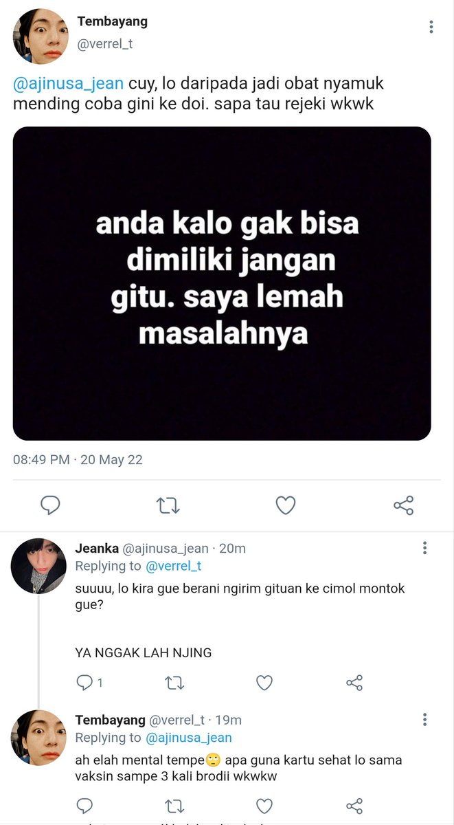 chocooya's tweet photo. yoonkook lokal au
Jeanka Ajinusa x Sageru Youviantara
ㅡ
"Kak Eru, ayo pacaran! " ㅡ Jean https://t.co/EVpHXqRTsI
