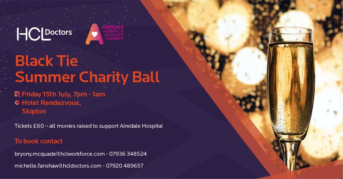 HCLDoctors's tweet image. This summer, HCL Doctors are proud to be hosting a glamorous black tie charity ball at @skiptonhotel this July, with an aim to raise money for our #CharityOfTheYear, @AiredaleCharity. Find out more on our blog! bit.ly/3G2IvJ3