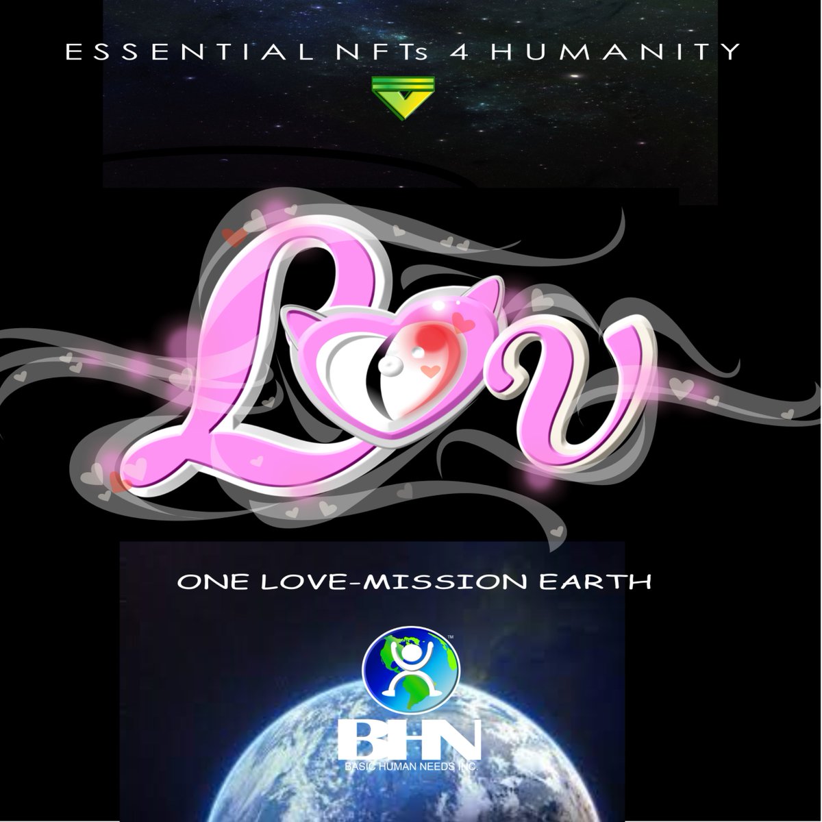 BHN4Humanity's tweet photo. BHN- "1 LOVE." Essential NFTs 4 humanity. Co-Creating a world of love. Creativity 4 good. Mission Earth. #BeeHuman #Humanity #Love #1Love #1Heart #NFTs #BHNs #Together #MissionEarth https://t.co/ympyE6yBGk