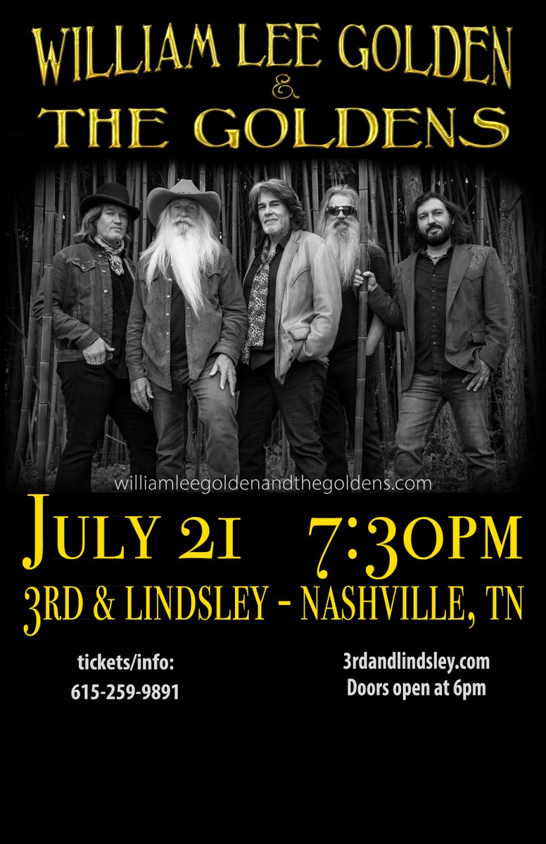 #onsalenow
<a href="/wlgthegoldens/">William Lee Golden and The Goldens</a> on July 21st! 
Tickets: bit.ly/3897aiI