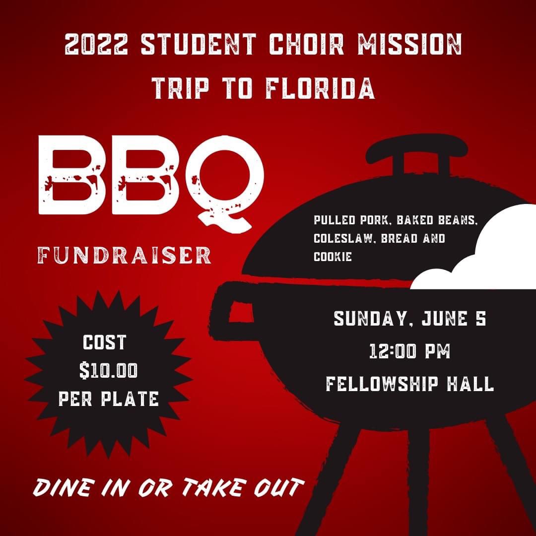 fbcBiloxi's tweet photo. Who's ready for some BBQ?  The Student Choir will be having a BBQ Fundraiser on June 5th following our worship service. 

Cost is $10 each, dine in or take out! Get your ticket from a student choir member or click on the link below.  

https://t.co/b8ERhfkCg9 https://t.co/FHzk0GsDbI