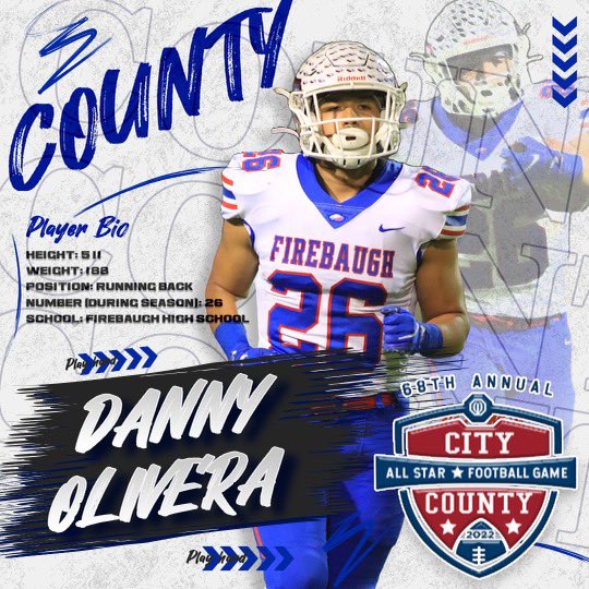 ccallstarfresno's tweet image. Congratulations @DannyOlivera6 from Firebaugh for being selected to the COUNTY team for 68th Annual City / County All-Star game on June 17th, 2022! 
#citycountyallstars #citycountyallstargame 
#citycounty #allstar #football #game #city #county #gocity #gocounty #mclanestadium
