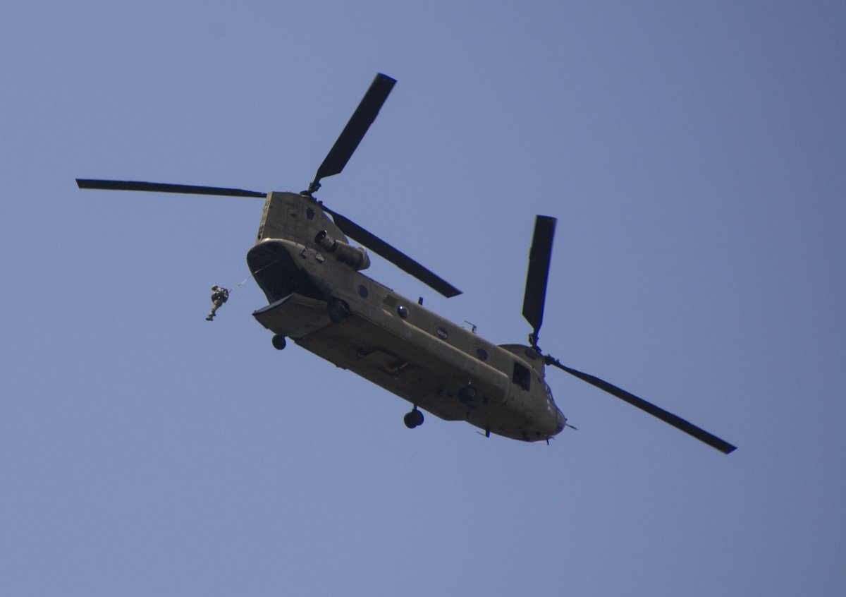 Photo of the Day: An Airman from the 14th Air Support Operations Squadron jumps from a <a href="/PANationalGuard/">Pennsylvania National Guard</a> CH-47 Chinook during airborne operations at Fort Indiantown Gap. ngpa.us/19812